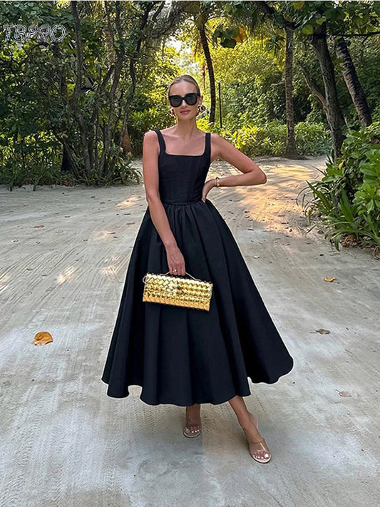 Formal attire Dresses: Dress For Ladies Elegant Off Shoulder Sleeveless Black Dress
