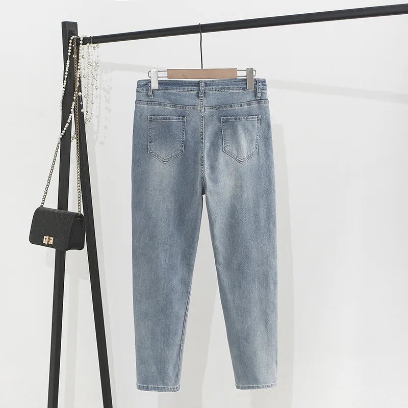 Autumn Plus Size Jeans Women Clothes Fashion High Waist Stretch Denim