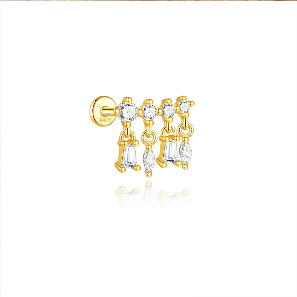 CANNER 1PC 925 Sterling Silver Horse Eye Chain Tassel Zircon Drop Earrings For Women Ins Minimalism Geometric Earrings Gift