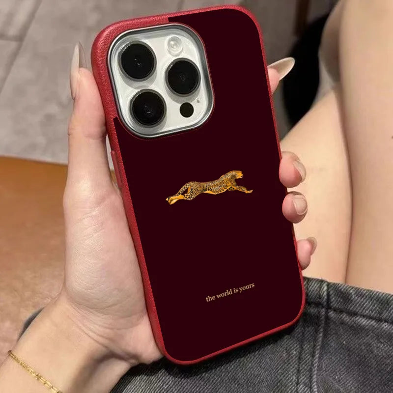 Fashion Leopard Litchi texture Case For iPhone 17 16 11 13 12 14 15 Pro Max XS X XR 7 8 Plus 16E 16 17 Pro Business Style Cover