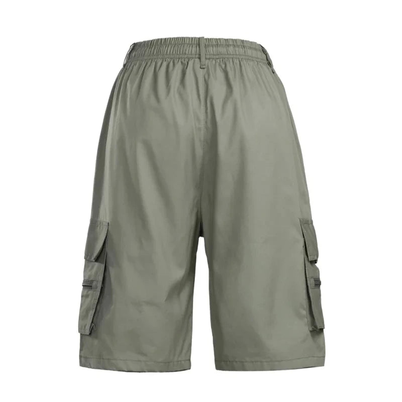 Outdoor Cargo Shorts Male Overalls Elastic Waist Cycling Shorts Multi-pockets Loose
