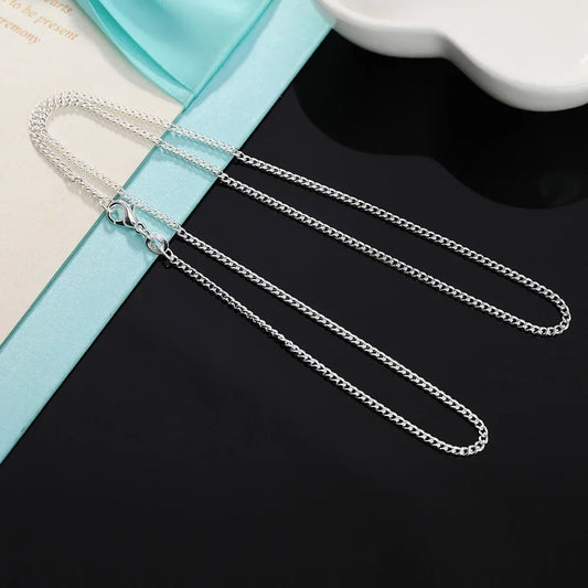 925 Sterling Silver 40-75CM LONG 2mm Width Side Chain Necklace For Women