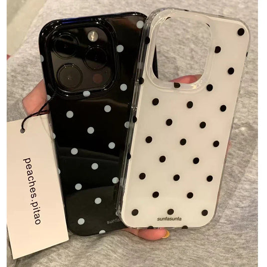 Minimalist Black White Polka Dot Phone Case For iPhone 17 Air 16 Pro Max 15 14 Plus 13 12 Mini 11 Shockproof Silicone Back Cover