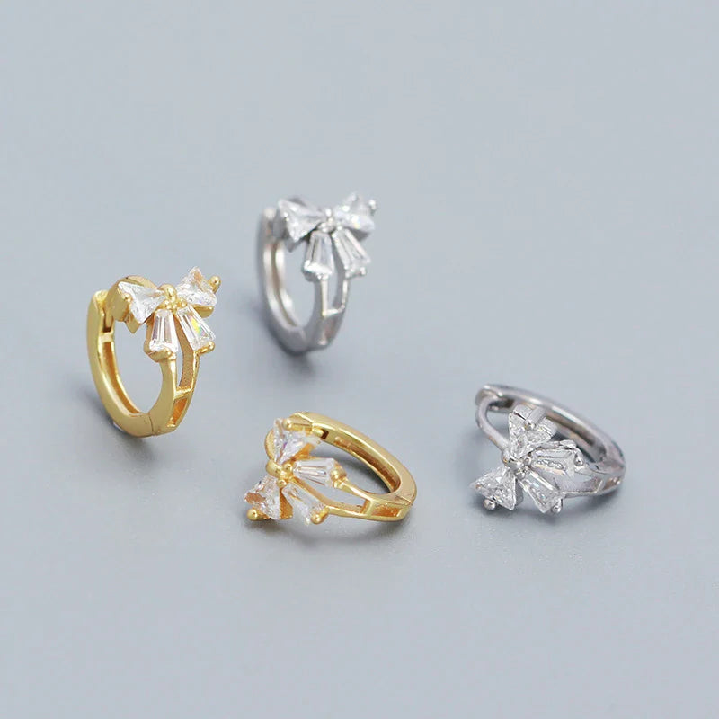 WANTME 925 Sterling Silver Sweet Korean Bow Huggies Hoop Earrings for Women Fashion Cute Teen Birthday Party Girl Jewelry Gift