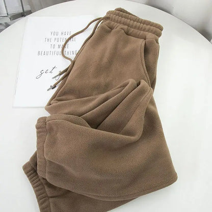 Winter Fleece Harem Pants Women Unisex Loose Wide Leg Sweatpants High Waist