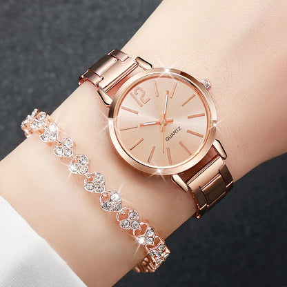 6PCS/Set Women's Watch Fashion Steel Band Quartz Watches Diamond Bracelets Set（Without Box）