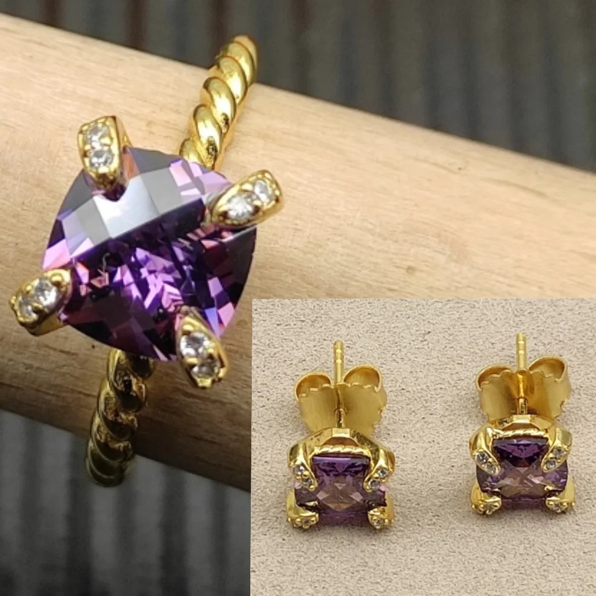 2025 New High-Quality Silver and Gold Color Set with 8mm Colorful Main Stone Elegant and simple Necklace Earring Set