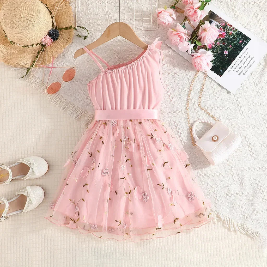 Dress For Kids 2-7 Years old Birthday Ruffled Embroidered Sleeveless Floral Princess