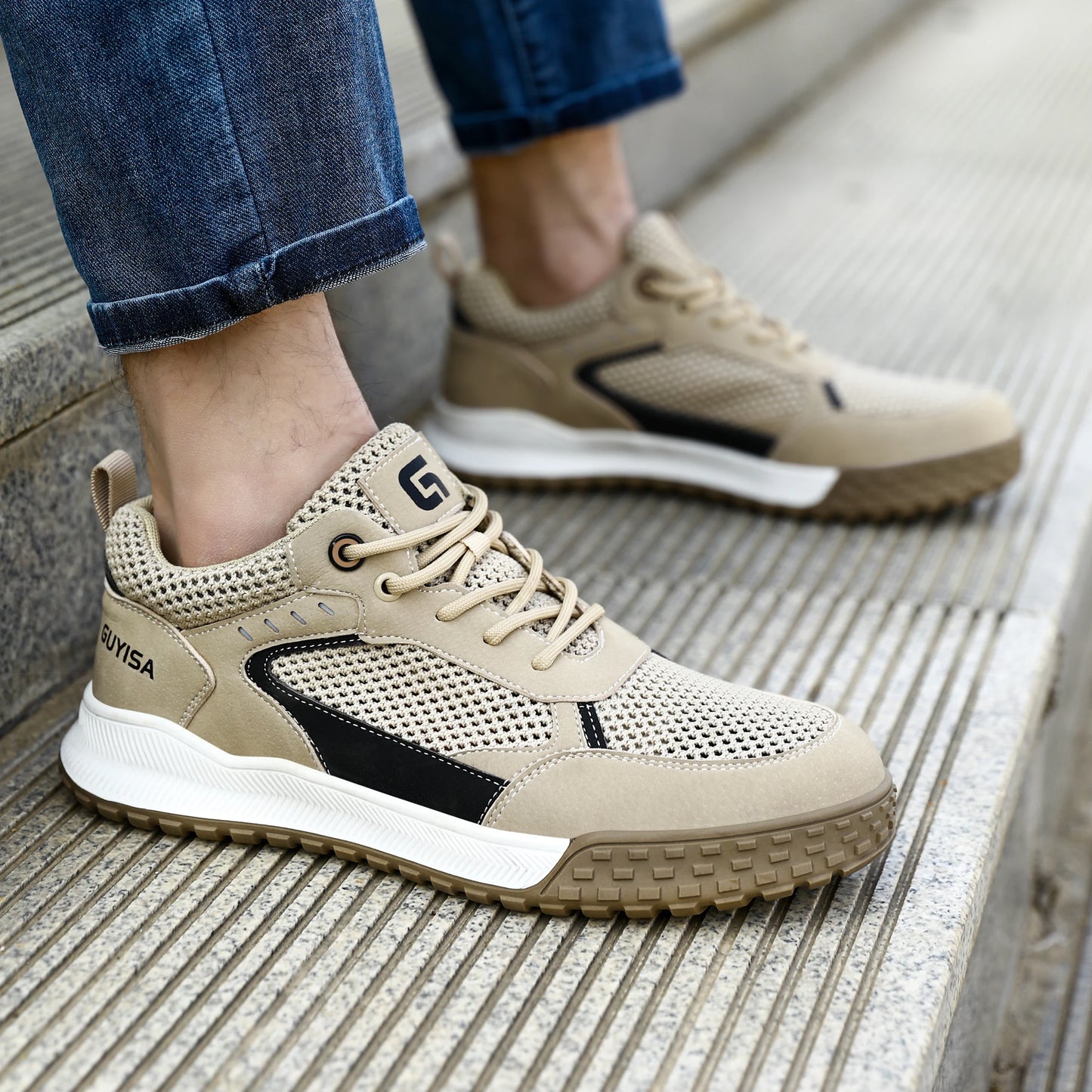 GUYISA Men's Steel Toe Anti Smash and Anti Piercing Fashionable Summer Style Low Help Construction Site Work Safety Shoes