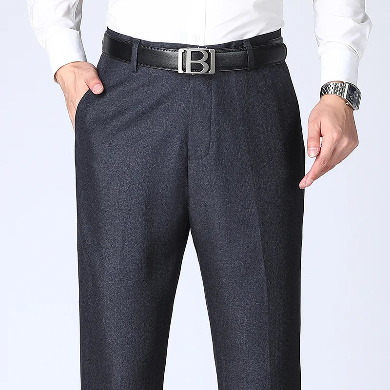 Loose Straight Business Suit Pants Classic Style Comfortable Stretch Cotton Formal