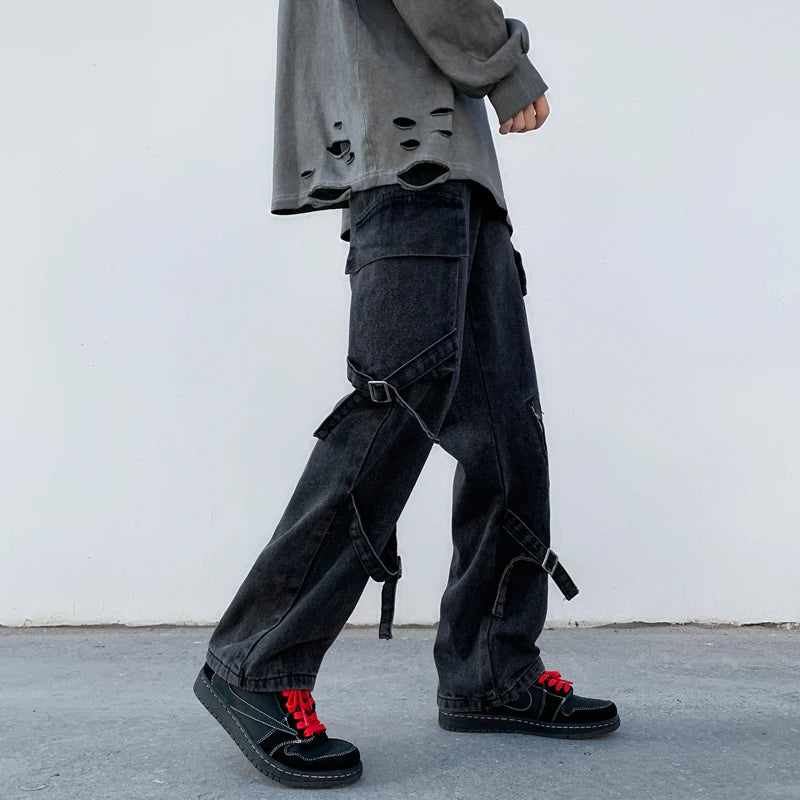 Men Jeans Wide Leg Denim Cargo jean pants Gothic Straight Baggy hip hop Streetwear