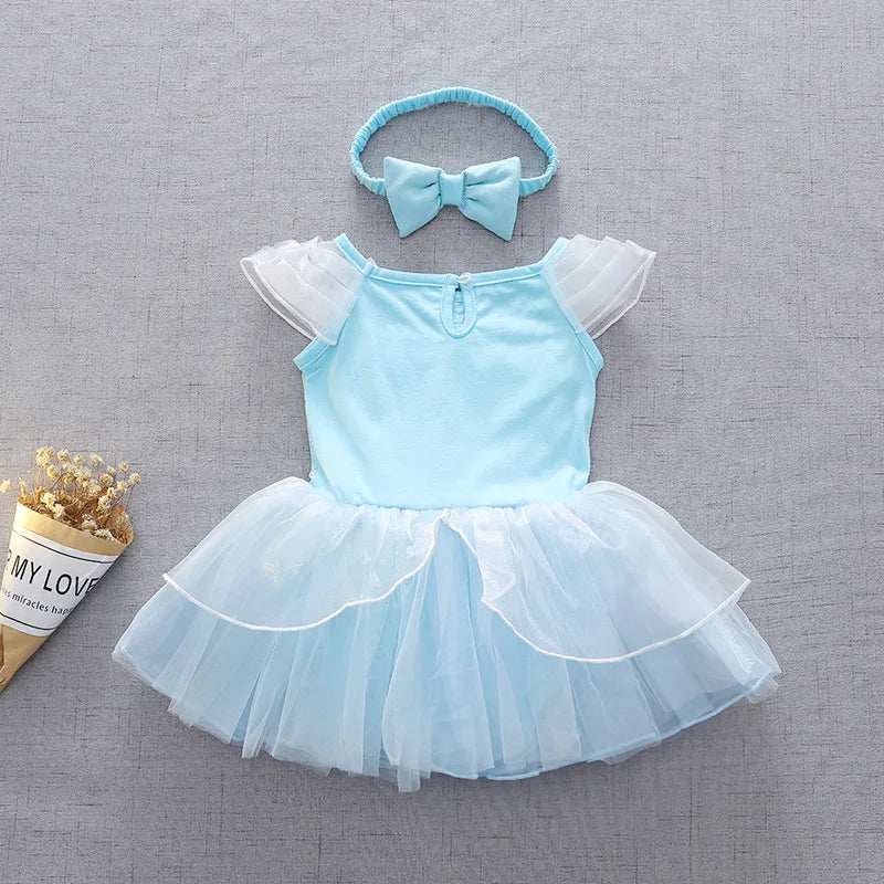 Children's Girl Party Dress Short Sleeved Princess Jumpsuit Crawling Clothes Princess Style Disney Dress A118