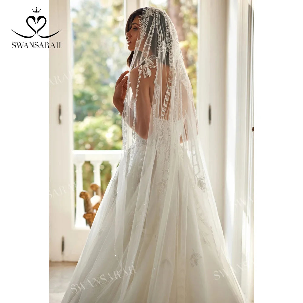 White Bridesmaid Dresses: A-Line Wedding Dress Shiny Appliques Split Vintage