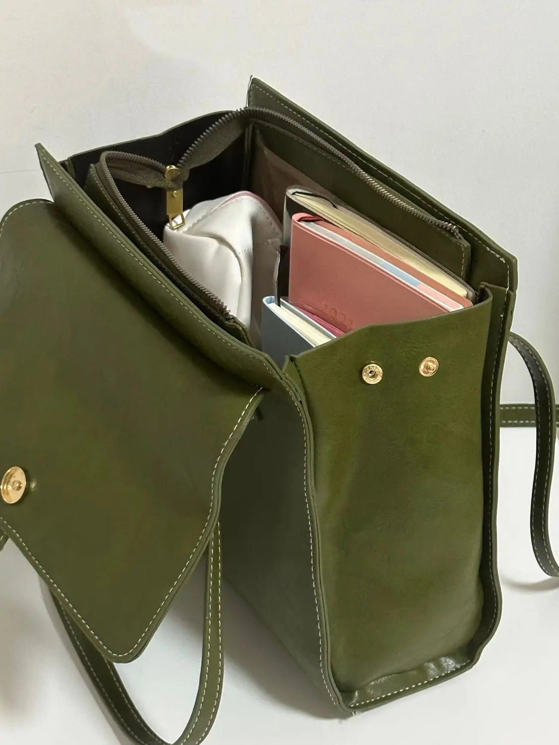 Green Vintage Handbags Women High Street Pu Leather Large Capacity