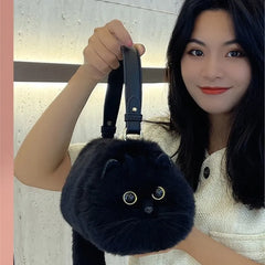 Lolita Plush Cute Cat Bag Women Harajuku Animal Circular Fur Soft Kawaii