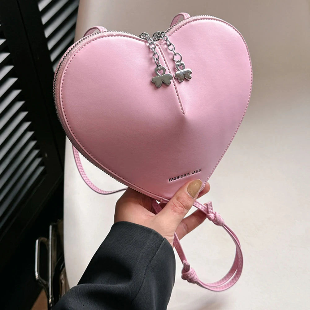 Peach Heart Shape Crossbody Bag Small Shoulder Bag Ladies PU Fashion