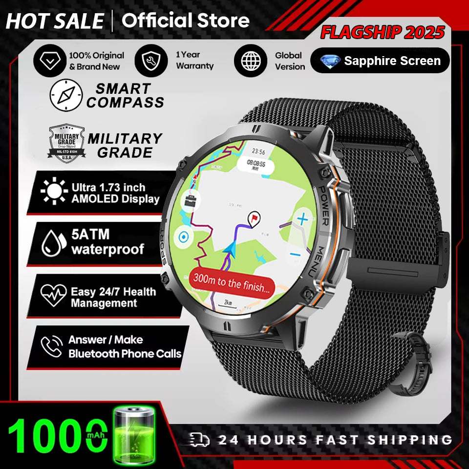 T-Rex 3 Military Grade 1000mAh Battery Smart Watch 10ATM Waterproof GPS Compass Altimeter Call AMOLED Men Swim Sports Smartwatch