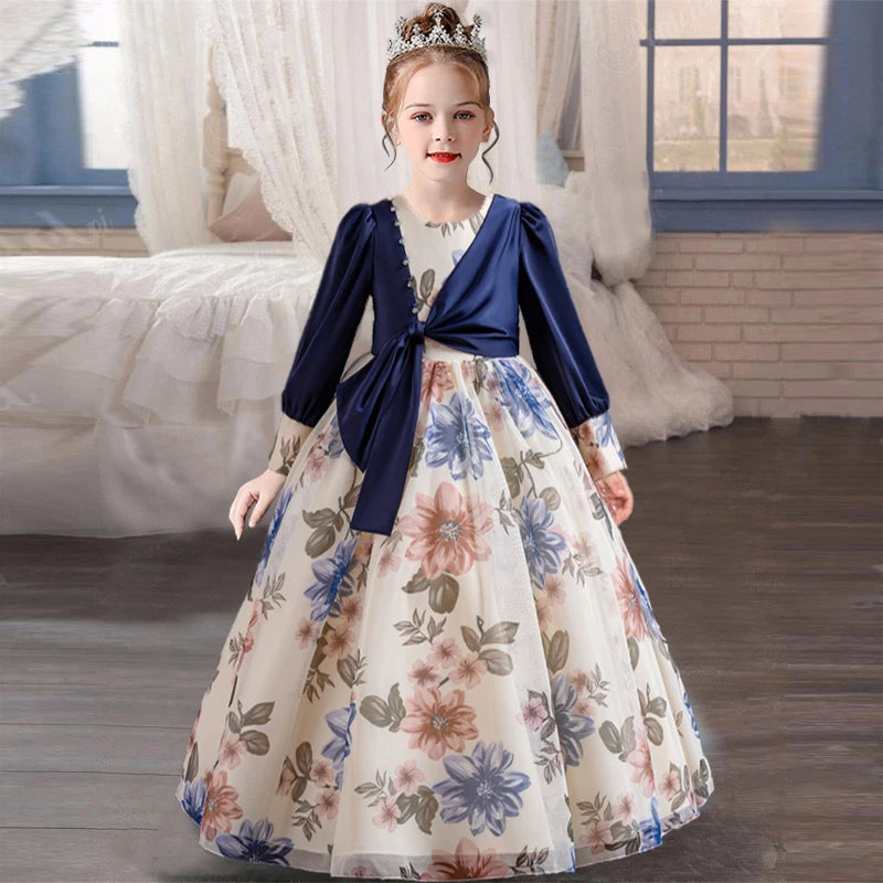 4-12 Year Old Girls' Party Dress Ethnic Style Performance Dress Art Photo Chiffon Christmas Party Dress New Children's Clothing