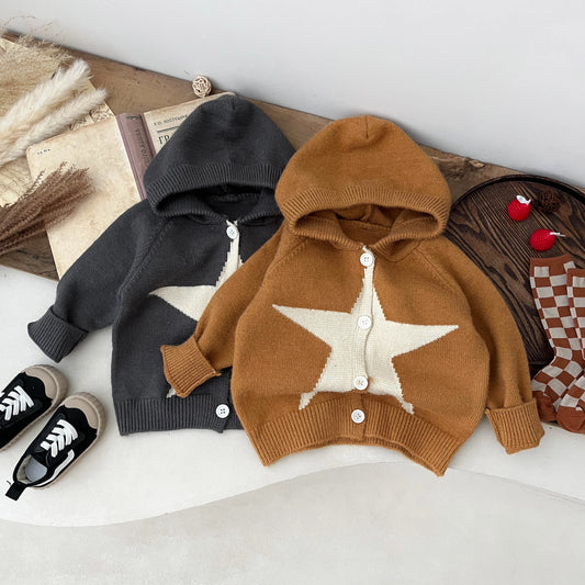 Baby Girls/Boys Coat Cotton Elastic Long-sleeved Trave Star Hooded Simple Korean Fashion Soft Casual