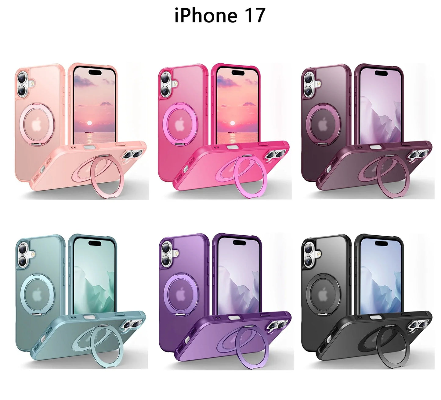 For iPhone 17/17 Pro/17 pro Max/17 Air Case with 360° Rotatable Matte Magnetic Ring Hidden Stand Drop-Proof Protection