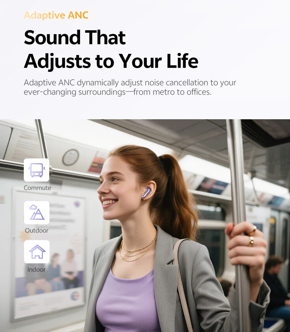 QCY HT18 MeloBuds N70 Wireless Earbuds Bluetooth 6.0 Hi-Res LDAC Earphones Adaptive ANC Dual-driver Headsets in-Ear Detection