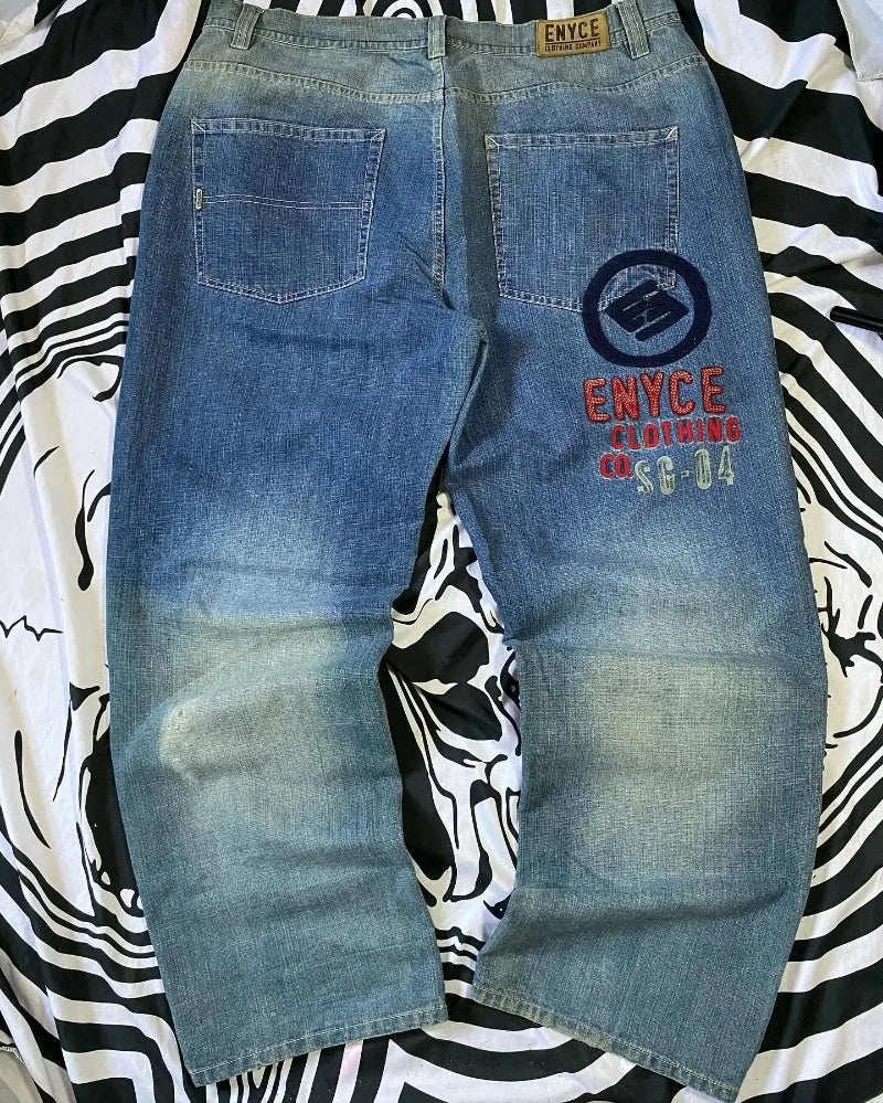 Alphabet Embroidered Jeans Women Y2K American Fashion Trend High Street