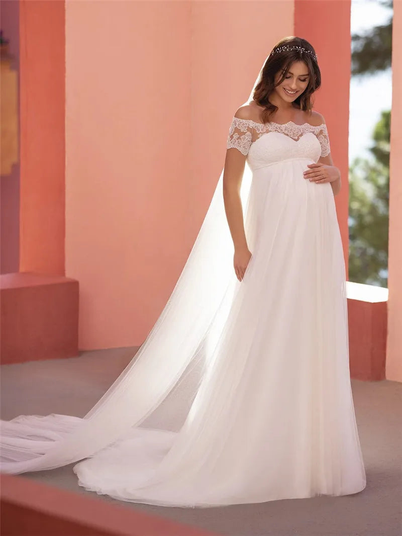 White Bridesmaid Dresses: Long Wedding Dress For Woman Short Sleeves