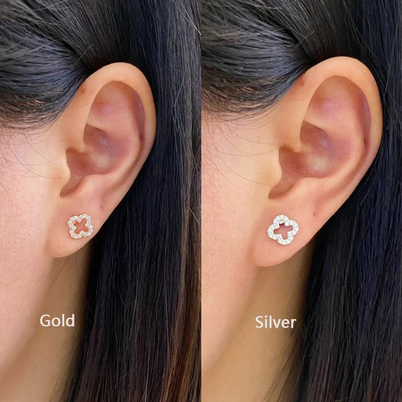 WANTME 925 Sterling Silver Romantic Full Zircon Flower Screw Bead Stud Earrings for Women Fashion Sweet Party Piercing Jewelry