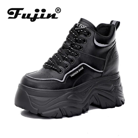 Fujin Genuine Leather Women Ankle Boots Lace Up Casual Leisure Warm