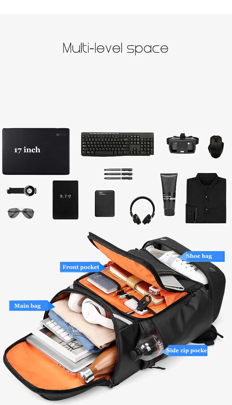 Men travel backpack large capacity trekking Backpack Business 17 Inch Laptop Backpack 50L Hiking fashion Backpack With shoe bag