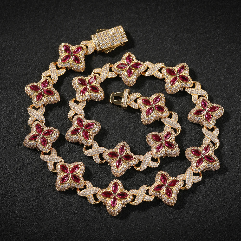 UWIN Iced Baby Blue Baguettecz Floral Infinity Bracelets for Women Men Cubic Zirconia Cuban Link Chain Anklets Fashion Jewelry