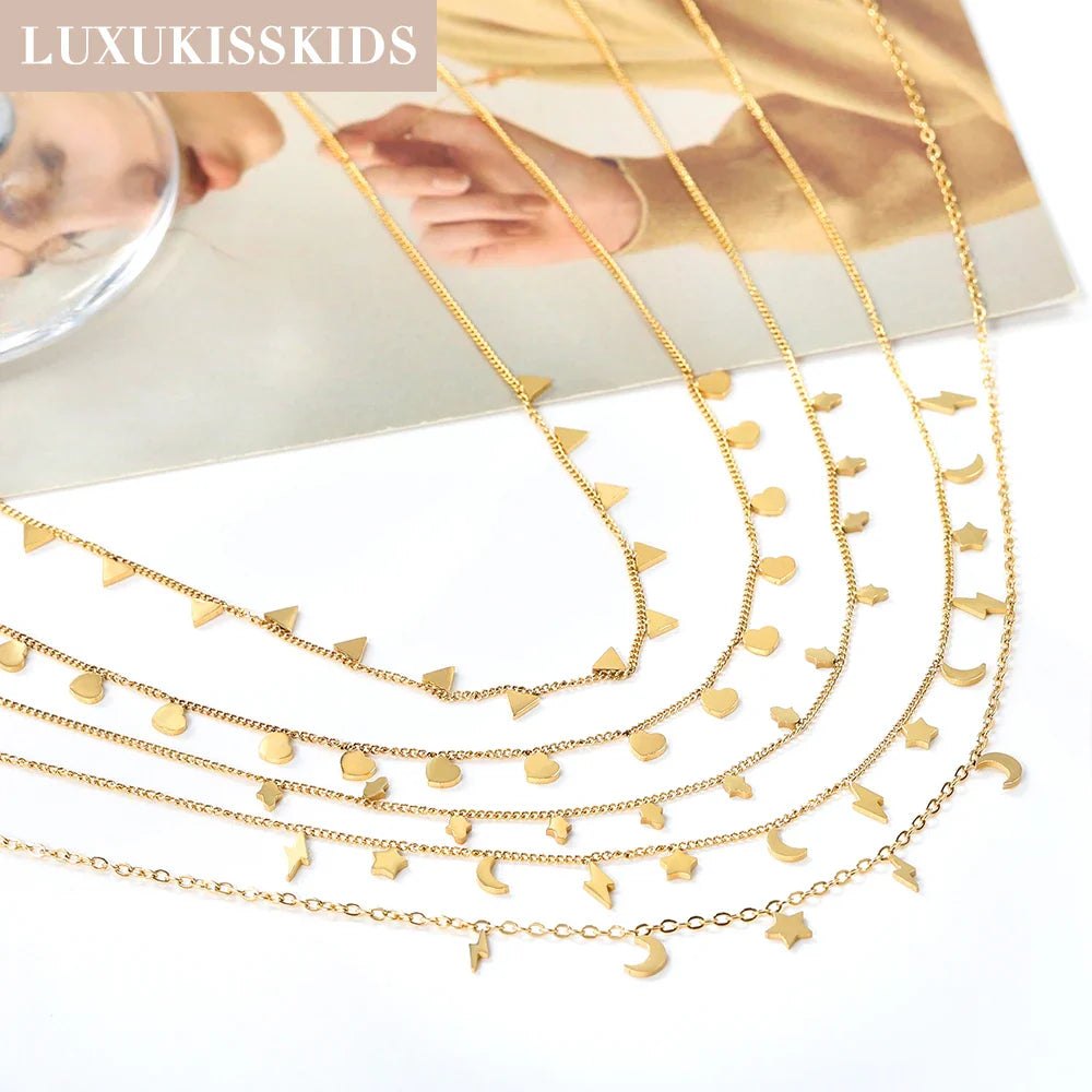 LUXUKISSKIDS Woman Collier бижутерия Golden Chains Necklaces Bohemia Star Heart Elegant Stainless Steel Jewelry Trendy