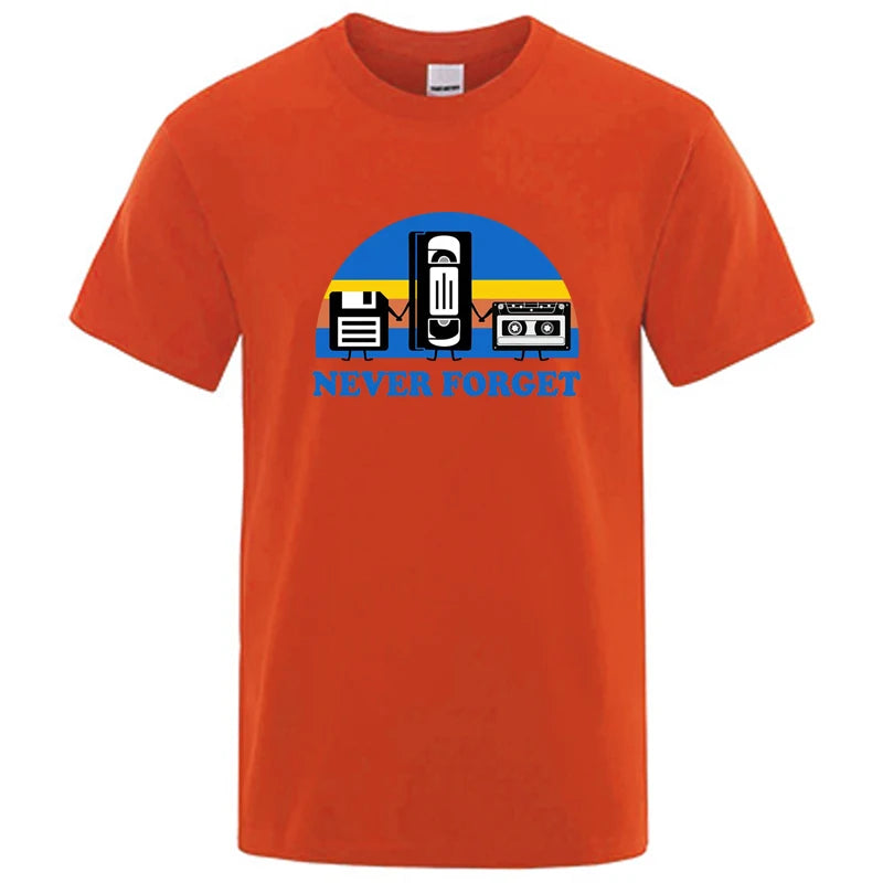 Summer Men's T-shirt Never Forget Sarcastic Graphic Music Funny Printed 100% Cotton T-Shirt Loose Male Top Casual Short Sleeve