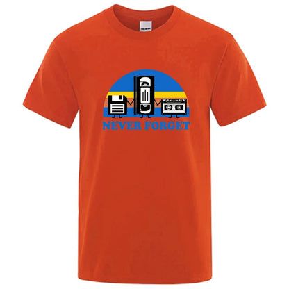 Summer Men's T-shirt Never Forget Sarcastic Graphic Music Funny Printed 100% Cotton T-Shirt Loose Male Top Casual Short Sleeve