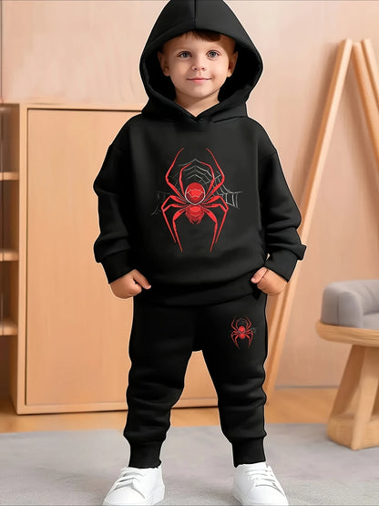 Spring Baby Girls Hoodies Clothes Set Kid Red Spider Printed Pullover Top and Pants 2 Pieces Suit Children Boy Hooded Tracksuits