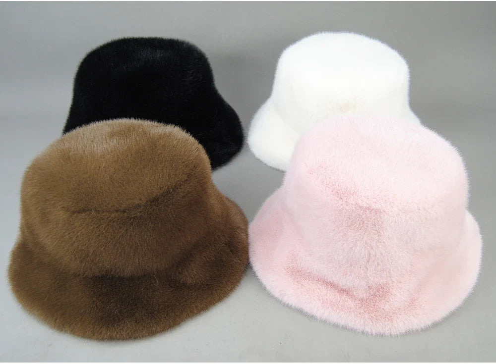 False Mink Fur Berets Elegant Women's Winter Caps New Design Fashion Artificial Fur Hats Knitted Warm False Mink Fur Beanies Hat