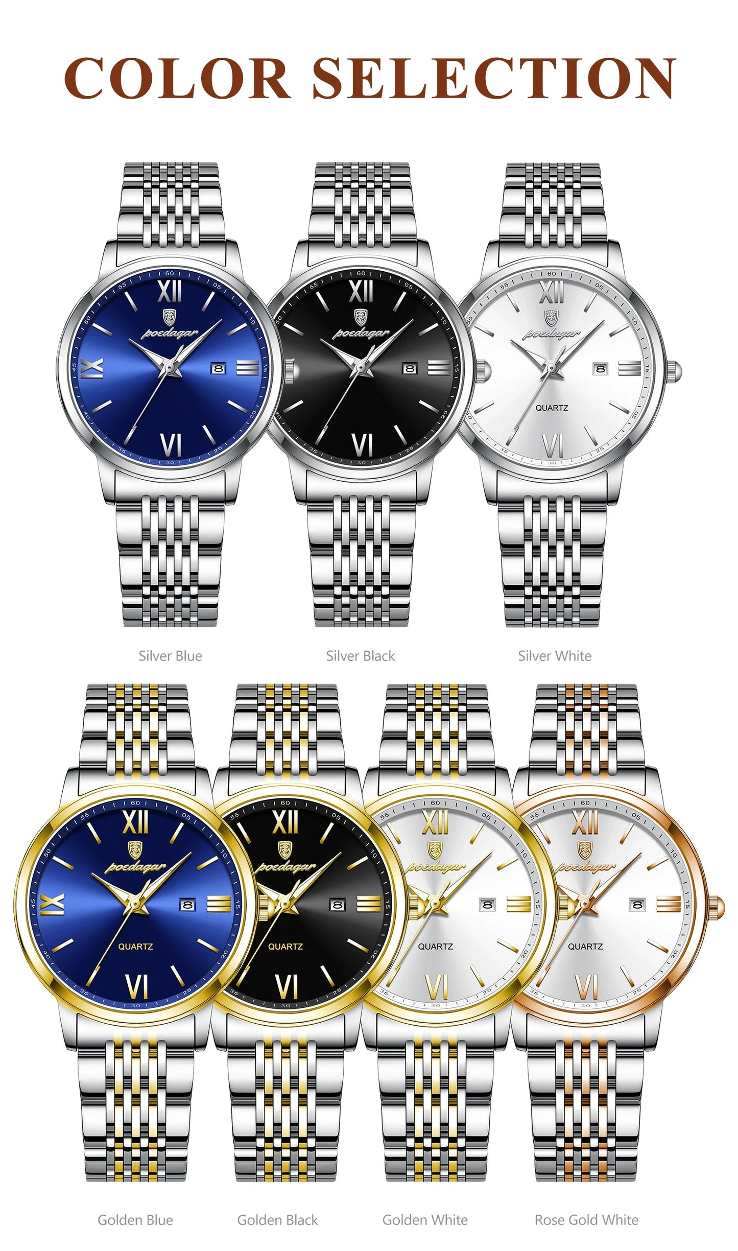 POEDAGAR Original Fashion Watch For Woman Waterproof Luminous Date Ladies Watch Stainless Steel Quartz Business Women's Watches