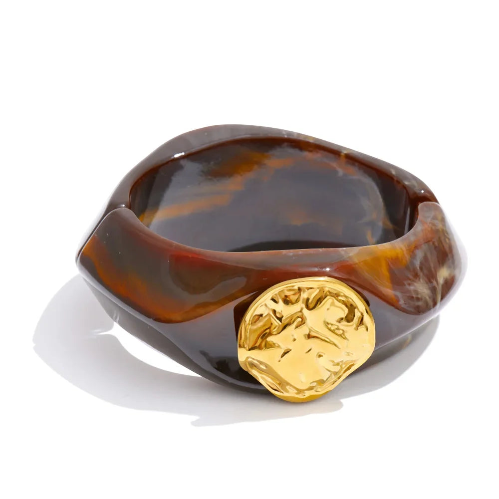 Yhpup 60mm Multi-Color Resin Wide Bracelet Bangle 2025 Exclusive Waterproof Stainless Steel Hot Style Fashion Wrist Jewelry Gift