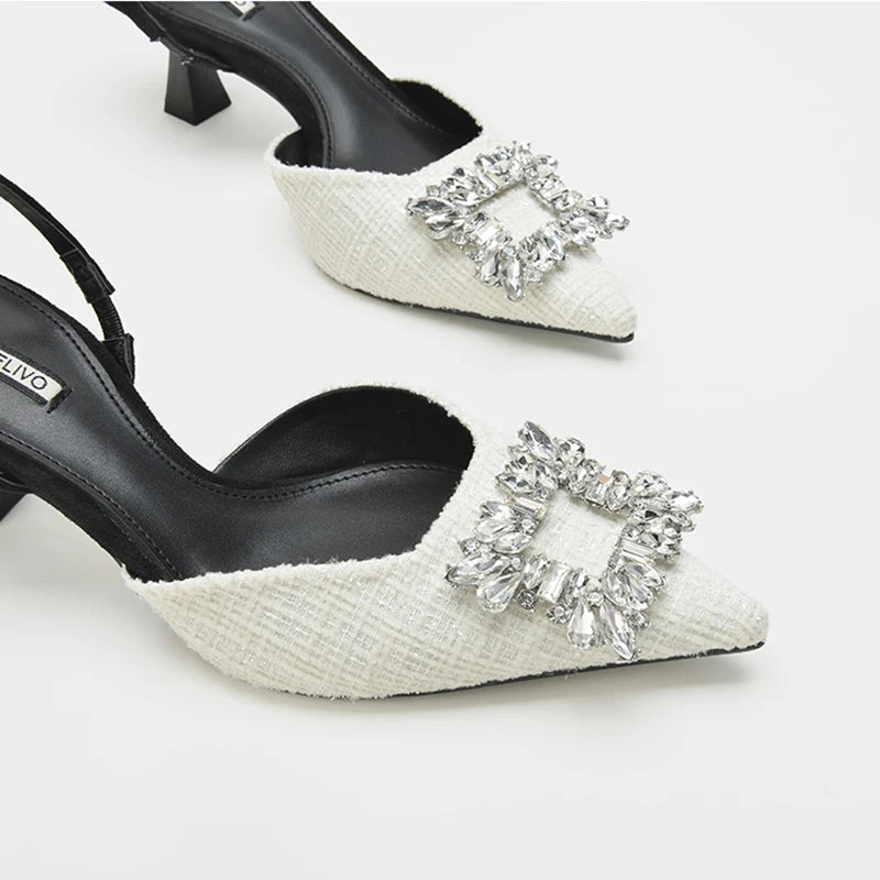 Women Pumps Luxury Crystal Slingback High Heels Ladies Summer Sandals