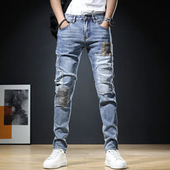 Ripped Jeans Pants Slim Straight Frayed Denim Clothes Men Fashion Skinny Trousers