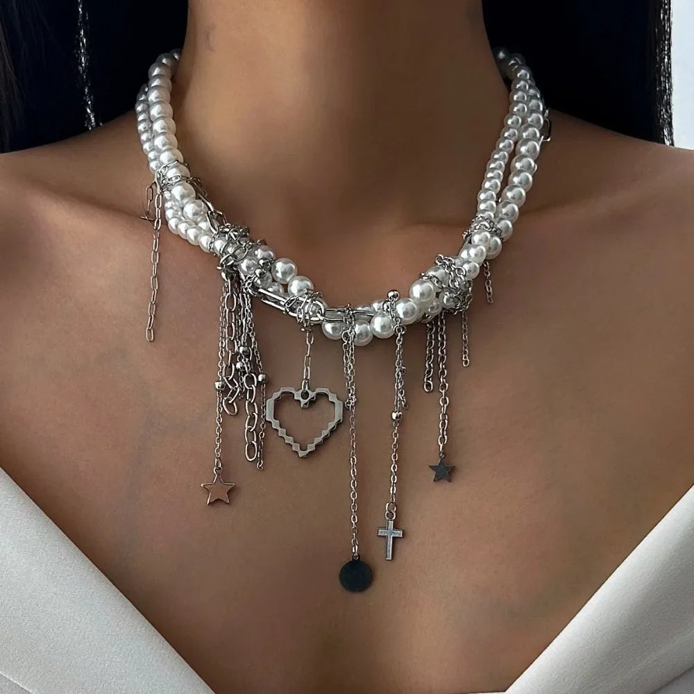 Elegant Irregular Imitation Pearl Beads Necklace for Women Vintage Party Wedding Tassels Choker Fashion Jewelry Accessories Gift