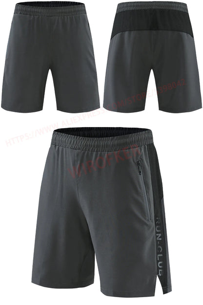 Men Run Shorts Patchwork Training Shorts Zipper Pockets Gym Sports Quick Dry Short