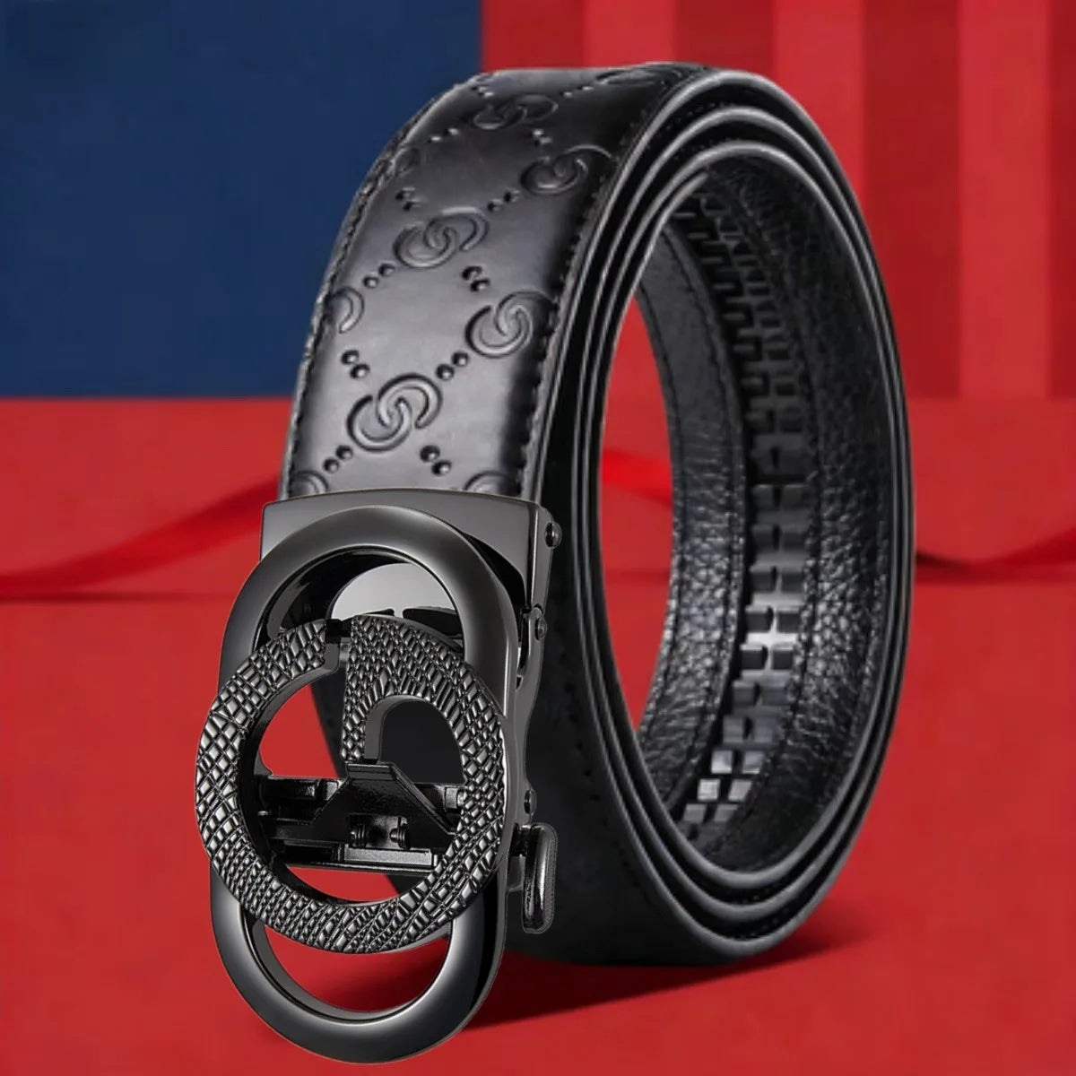 Cross-Border Men's Automatic Buckle Checkered Top Layer Cowhide Belt Business Casual Versatile Letter Waist Belt Wholesale
