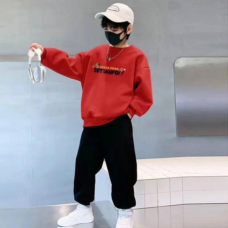 Spring Baby Girls Clothes Set Kid Boy Cartoon Printed Sweatshirts Pullover Top And Pants 2 PIeces Suit Children Tracksuits