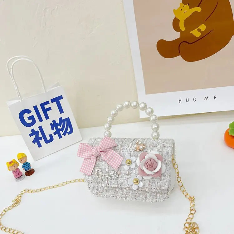 Korean Style Pearl Kid's Handbag Bow Princess Shoulder Messenger Bag