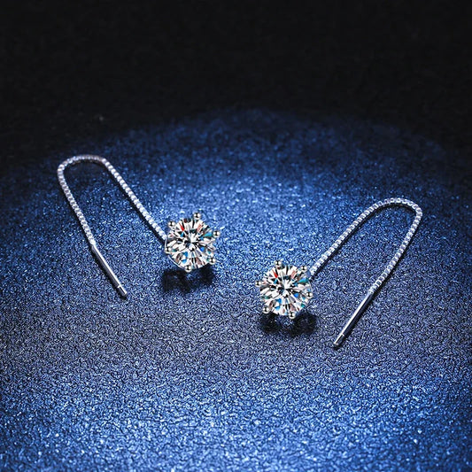 NeeTim 1CT Moissanite Earrings S925 Sterling Silver Plated with White Gold Ear Wire Line Drop Earring Hoop Wedding Fine Jewelry
