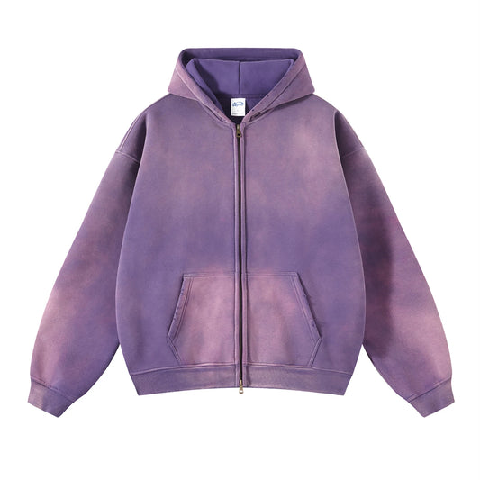 Men's Oversize Long Sleeve Washed Double Zipper Cardigan Hoodies Loose Plus  Winter