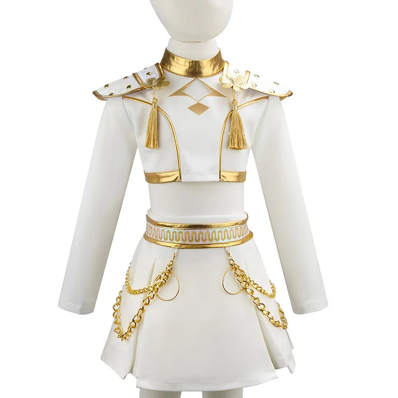 Girls' Stage 3-Piece Singing Competition Shining Set Halloween Dance Party Cool Girl Korean Casual Clothing Metal Pattern Jacket