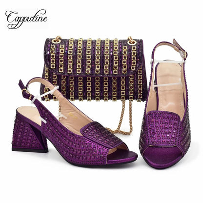 Orange Women Stones Shoes And Bag Set African Ladies Summer Sandals Match With Handbag Femmes Sandales Scarpe Da Donna 938-77