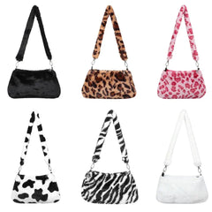 Women's Casual Shoulder Bag Animal Print Leopard Plush Lady Shoulder